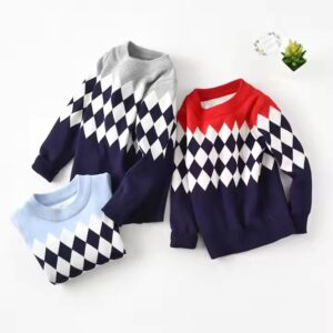 Winter double layer baby boy argyle sweaters kids cute children's pullover costume - Image 5
