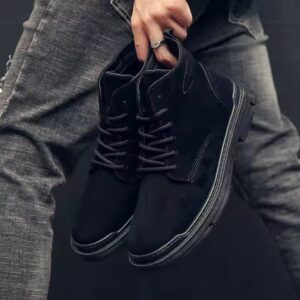 New Men's Shoes Boots Casual Shoes Style Trendy Shoes Sports High-top Breathable Spring and Autumn Student Black - Image 5