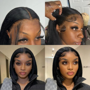 13x4 Straight Lace Frontal Bob Wig Pre Plucked 4x4 Human Hair Wigs Brazilian Remy Bone Straight Short Bob Wig For Women 14 Inch - Image 5