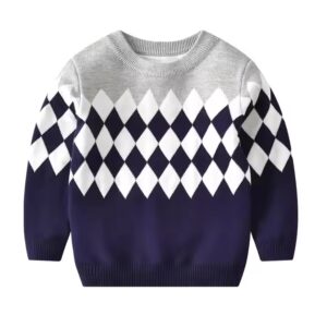 Winter double layer baby boy argyle sweaters kids cute children's pullover costume - Image 4