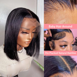 13x4 Straight Lace Frontal Bob Wig Pre Plucked 4x4 Human Hair Wigs Brazilian Remy Bone Straight Short Bob Wig For Women 14 Inch - Image 6