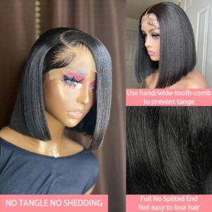 13x4 Straight Lace Frontal Bob Wig Pre Plucked 4x4 Human Hair Wigs Brazilian Remy Bone Straight Short Bob Wig For Women 14 Inch - Image 3