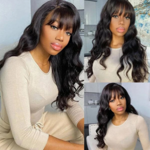 30 inches Body Wave Human Hair Wigs With Bangs Short Bob Wig 180% Density Brazilian Fringe Remy Full Machine Made Wig For Women - Image 4