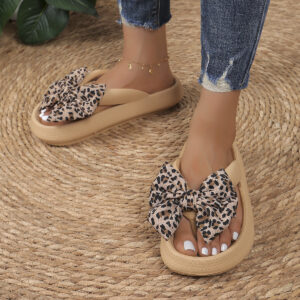 Summer Women Comfort Flip-Flop Leopard Bow Soft Thick-Soled Cloud Slippers Travel Vacation Beach Shoes New Women Sandals - Image 4