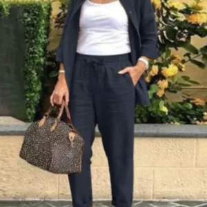 Cotton Linen Set Women Spring Summer Loose Oversize Long Sleeve Shirt Long Pants 2 Piece Sets Casual Office Ladies Trousers Suit - Image 6