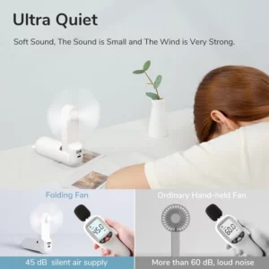 JISULIFE Portable Fan Mini Handheld Fan USB 4500mAh Recharge Hand Held Small 3 in1 Pocket Fan with Power Bank Flashlight Feature - Image 4