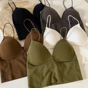 V-Neck Camisole Women Sexy Stretch Push Up Bra with Chest Pads Knitted Crop Top for Female Short Tube Top Tops Bralette Y2k - Image 4