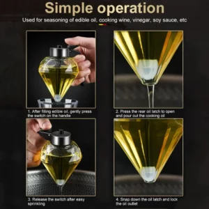 Diamond Glass Honey Dispenser 200ml Oil Bottle and Sauce Glass Kitchen Tool Premium Durable Glass with Non-Slip Silicone Bottom - Image 4