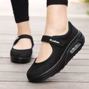 Women Tennis Shoes New Hook Loop Air Cushion Shoe Non-slip Sole Breathable Female Casual Increase Footwear Outdoor Walk Sneakers - Image 1