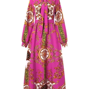 VONDA Maxi Dress 2024 Summer Women Bohemian Printed Party Sundress Long Sleeve Stand Collar Casual Robe Holiday Vestidos Belted - Image 5