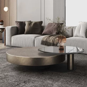 New Modern Coffee Tables Glass Teapoy Household Coffee Table Living Room Stainless Steel Rotatable Combination Teapoy - Image 3