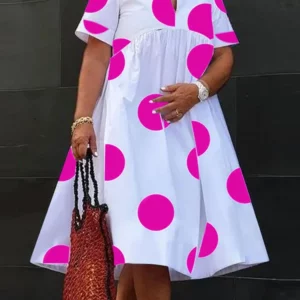 VONDA Plus Size 5XL Women Dress 2024 Summer Bohemian Polka Dot Maxi Long Dress V Neck Party Sundress Vestido Beach Robe Elegant - Image 2