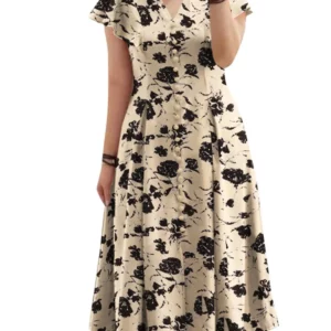 ZANZEA Fashion Floral Print Women Midi Dresses 2024 Summer Ruffle Sleeve V Neck A-line Vestido Casual Cinch Waist Party Sundress - Image 4