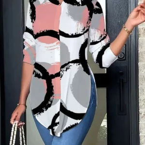 Fashion Long Sleeve Women Shirt White Buttons Tops And Blouses 2024 Spring Casual Office long Top Femme Blouse Print Shirt - Image 2