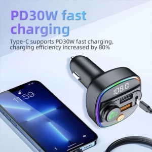 Bluetooth 5.3 FM Transmitter Handsfree Car AUX Radio Modulator MP3 Player with 22.5W & PD30W Fast Charge Adapter Car Accessories - Image 3