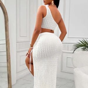 Elegant Sleeveless Formal Birthday Crop Top & High Waist Split Long Skirts 2 Piece Dress Sets Women Outfits Fashion Casual Party - Image 4