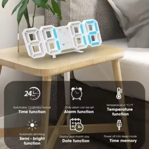 Table 3D LED Digital Alarm Clock Wall Clock Time/Date/Temperature for Home Kitchen Offices Clock Decoration Garden Clocks - Image 3