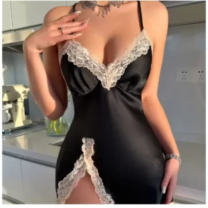 Sexy Backless Mini Female Nightgown Lingerie Summer Chemise Sleepwear Suspender Nightdress White Satin Lace Home Wear Loungewear - Image 5
