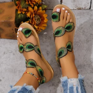 Yellow Embroidered Faux Flower Fashion Sandals Flat Plus Size 43 Summer Outdoor Beach Shoes Travel Mom Shoes - Image 2