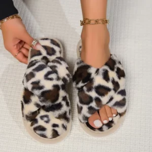 Fashion Cross Strap Fluffy Slippers Women 2024 Winter Warm Fur Home Slippers Woman Comfortable Soft Sole Non Slip Indoor Shoes - Image 2