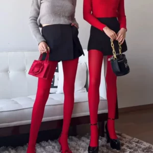 Trendix New Red Stockings Women Bodycon Super Elastic See Through Lace Pantyhose Autumn Sexy Slim Elegant Burgundy Tights Winter - Image 5