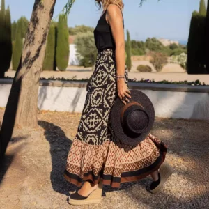 boho print maxi skirt women fashion high waist 3D printting long dress casual loose summer high waist skirts for women 2024 - Image 6