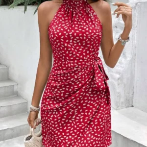 Solid Colored Polka Dot Mini Dresses Women's Camisole Sleeveless Lace Up Dress Summer Vacation Party Dress Robe - Image 2