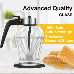 Diamond Glass Honey Dispenser 200ml Oil Bottle and Sauce Glass Kitchen Tool Premium Durable Glass with Non-Slip Silicone Bottom - Image 2