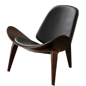 High Quality Solid Wood Three-Legged Chair Ash Plywood Black Faux Leather Living Room Furniture Modern Leisure Chairs - Image 4