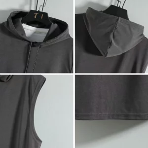 M-3XL Men's Tank Tops Vest Sleeveless Tees Hooded Male T Shirt Gym Exercise Sports Golf Shirt Korean Style Casual Solid Color - Image 4