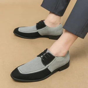 New Flock Derby Shoes for Men Square Toe Lace-up Mixed Colors Fashion Wooden Heel Sole Men Dress Shoes Size 38-48 - Image 4