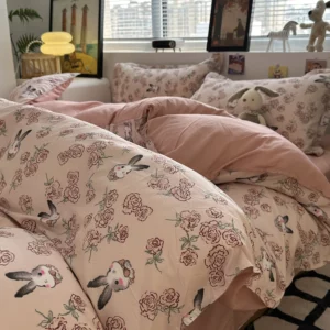 Pink Floral Bedding Set Soft Ins Single Double Queen Size Duvet Cover Flat Sheet Pillowcase Girls Home Totel Bed Linens - Image 7