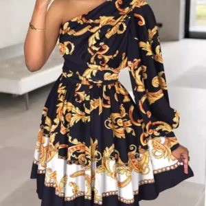 New Boho Print Women Dress Spring Fashion Sexy Off Shoulder Office Elegnat Casual Dresses Female Sweet Party Dress Robe Femme - Image 2
