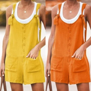 2024Casual Summer Solid Loose Strap Jumpsuit For Women Body Donna Roupa Feminina Tenue Sexy Femme Enteritos Mujer Bodycon Shorts - Image 3