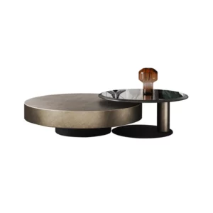 New Modern Coffee Tables Glass Teapoy Household Coffee Table Living Room Stainless Steel Rotatable Combination Teapoy - Image 2