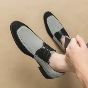 New Flock Derby Shoes for Men Square Toe Lace-up Mixed Colors Fashion Wooden Heel Sole Men Dress Shoes Size 38-48 - Image 3