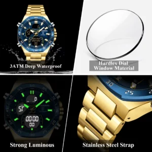 POEDAGAR Fashion Men Clock Waterproof Luminous Week Date Man Watch LED Dual Time Display Digital Electronic Quartz Men's Watches - Image 4