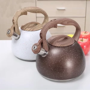 New 3L Stainless Steel Large Capacity Whistle Kettle Gas Cooker Induction Kettle Wood Grain Handle Flat Bottom Kettle Teapot - Image 4