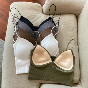 V-Neck Camisole Women Sexy Stretch Push Up Bra with Chest Pads Knitted Crop Top for Female Short Tube Top Tops Bralette Y2k - Image 6