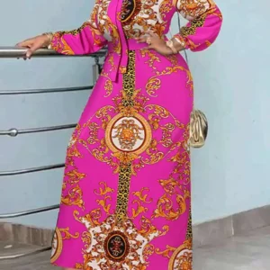 VONDA Maxi Dress 2024 Summer Women Bohemian Printed Party Sundress Long Sleeve Stand Collar Casual Robe Holiday Vestidos Belted - Image 2