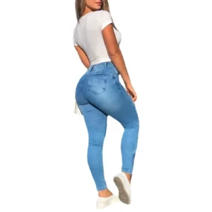 Women Jeans Sheath Pencil Pants Pockets Cargo Denim Distressed High Waist Washing Slim Fit Zipper Fly Ankle Length Solid - Image 5