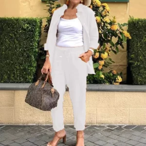 Cotton Linen Set Women Spring Summer Loose Oversize Long Sleeve Shirt Long Pants 2 Piece Sets Casual Office Ladies Trousers Suit - Image 4