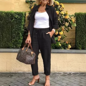 Cotton Linen Set Women Spring Summer Loose Oversize Long Sleeve Shirt Long Pants 2 Piece Sets Casual Office Ladies Trousers Suit - Image 2