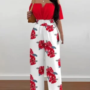 Summer Elegant Off Shoulder Women's Jumpsuit 2024 Fashion Trend Casual Short Sleeve Wide Leg Pants Jumpsuits for Women Overalls - Image 2