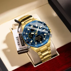 POEDAGAR Fashion Men Clock Waterproof Luminous Week Date Man Watch LED Dual Time Display Digital Electronic Quartz Men's Watches - Image 2