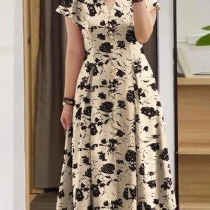 ZANZEA Fashion Floral Print Women Midi Dresses 2024 Summer Ruffle Sleeve V Neck A-line Vestido Casual Cinch Waist Party Sundress - Image 1