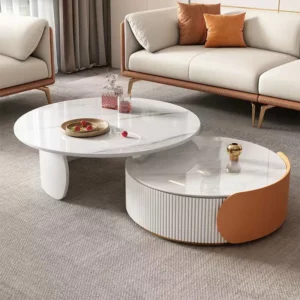 New Light Luxury Round Coffee Table Combination Retractable End Table Combination Simple Modern Household Small Apartment Type - Image 1