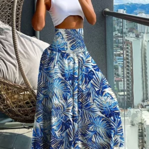 Boho Print Skirts For Women 2024 Summer Casual Elastic High Waist A-line Big Swing Long Dress Vacation Beach Party Skirt Robe - Image 3
