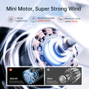 JISULIFE Handheld Turbo Fan,Super Strong Wind,5 Speeds,Long Battery Life,5000mAh,USB Rechargeable,Multipurpose Pocket fan - Image 3