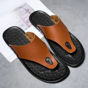 YRZL Slippers Summer Flip-Flops for Men Beach Slippers Brown Sandals Comfortable Shoes Non-Slip Bathroom Shoes Men Slides - Image 1